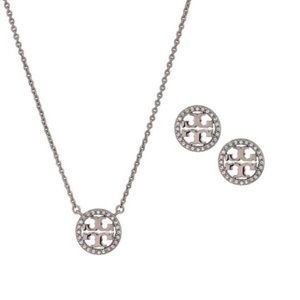 TORY BURCH • Silver Crystal Necklace Earrings Set